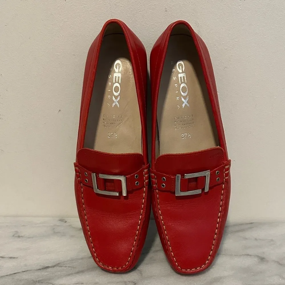 Geox Vibrant Red Leather Loafers womens sz 37.5